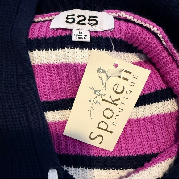 525 America Pink and Navy Striped Hooded Sweater - Picture 7 of 9